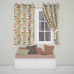 Cute Kawaii Fast Food Snacks Gingham Picnic Mint Background Seamless Pattern Readymade Eyelet Ring Top Thermal 100% Blackout Curtains