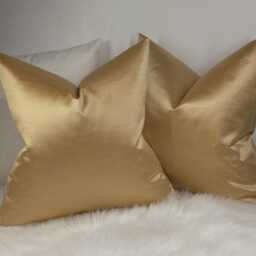 A Set Of 2 Pampas Plain Textured Buttermilk Gold Cushion Cover High Quality Cotton Satin Finish Luxury Modern Sofa Bed Pillow Case - thumbnail 3
