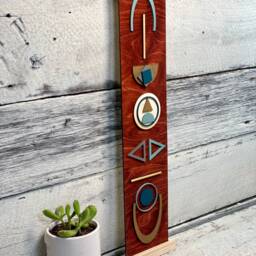 Geometric Wood Wall Tapestry Southwest Decor, Abstract Art - 24x6 - thumbnail 2
