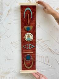 Geometric Wood Wall Tapestry Southwest Decor, Abstract Art - 24x6