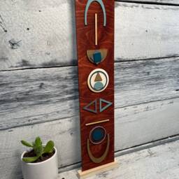 Geometric Wood Wall Tapestry Southwest Decor, Abstract Art - 24x6 - thumbnail 4