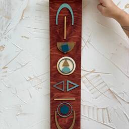 Geometric Wood Wall Tapestry Southwest Decor, Abstract Art - 24x6 - thumbnail 3