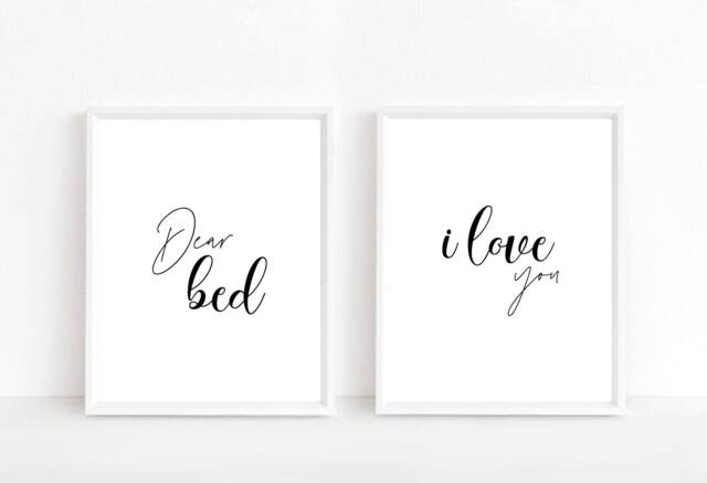Bedroom Prints - Dear Bed I Love You Set Of 2 Wall Art Print Decor Home Cosy