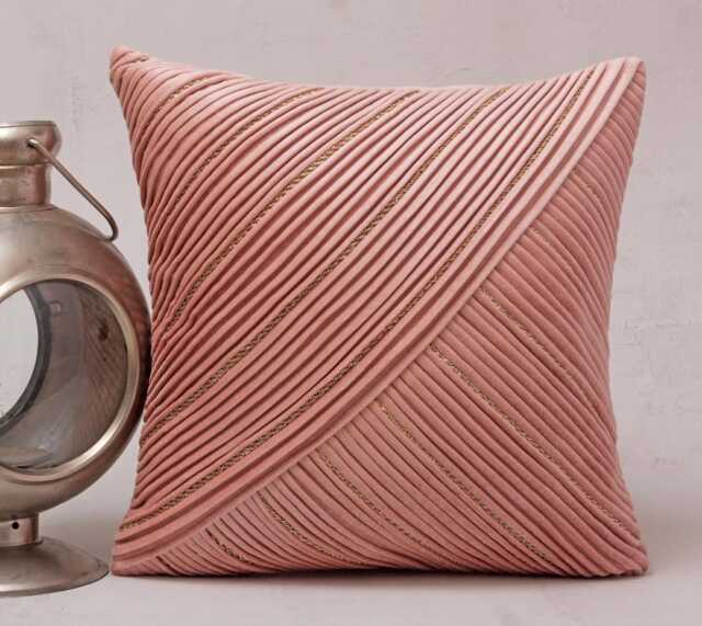 Light Pink Velvet Throw Pillow Cover, Gold Embroidered Modern Decor - Bmcc265 - image 1