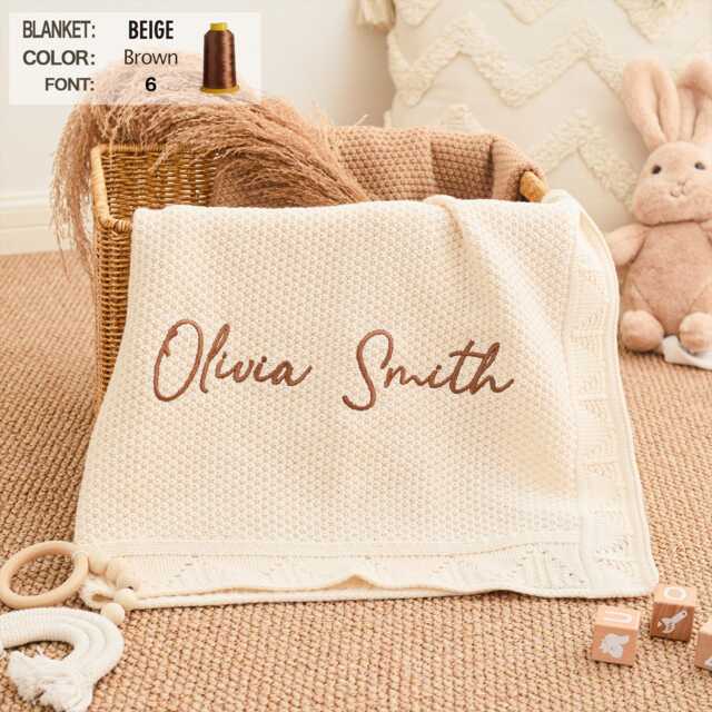 Knit Newborn Blanket - Cottom Baby Blanket, Soft Cotton Embroidered Hospital Coming Home Girl Gift - image 1