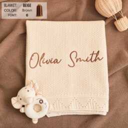 Knit Newborn Blanket - Cottom Baby Blanket, Soft Cotton Embroidered Hospital Coming Home Girl Gift - thumbnail 3
