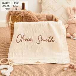 Knit Newborn Blanket - Cottom Baby Blanket, Soft Cotton Embroidered Hospital Coming Home Girl Gift