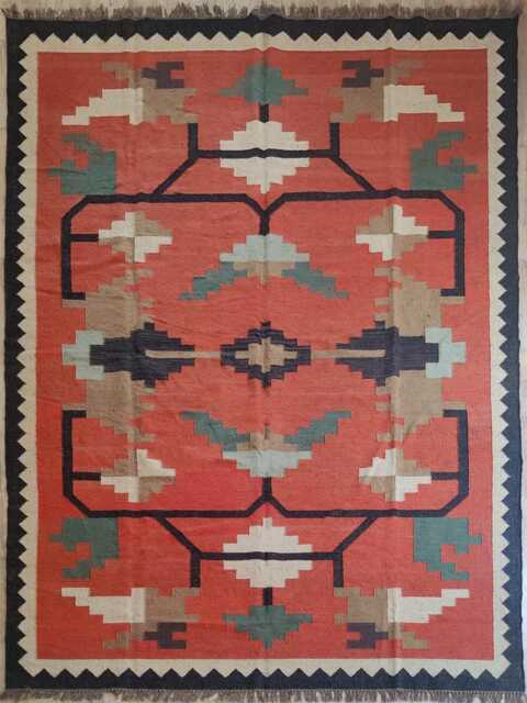 Bespoke Handwoven Wool Flatweave Kilim Rug - Tribal Geometric Carpet For Living Room & Bedroom - image 1
