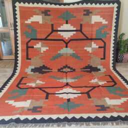 Bespoke Handwoven Wool Flatweave Kilim Rug - Tribal Geometric Carpet For Living Room & Bedroom - thumbnail 2
