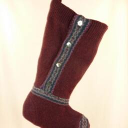 Christmas Stocking Wool/ Felted Repurposed Eddie Bauer Winter Sweater Plum Burgundy Green Mauve Recycled Upcycled 422 - thumbnail 2