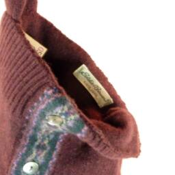 Christmas Stocking Wool/ Felted Repurposed Eddie Bauer Winter Sweater Plum Burgundy Green Mauve Recycled Upcycled 422 - thumbnail 4