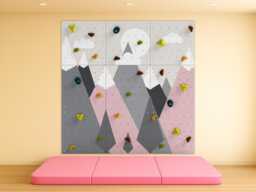 Kids Climbing Wall - Rock Indoor Play For Room - Pink Mountains Design, Custom Made, Holds Included - thumbnail 1