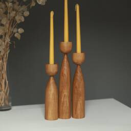 Handmade Wooden Candlestick Set Scandinavian Rustic Home Decor - thumbnail 3