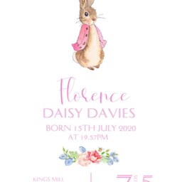 New Baby, Personalised Flopsy Bunny Nursery Print, Beatrix Potter Birth Details, Peter Rabbit Baby Gift, Announcement - thumbnail 3