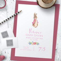 New Baby, Personalised Flopsy Bunny Nursery Print, Beatrix Potter Birth Details, Peter Rabbit Baby Gift, Announcement - thumbnail 2