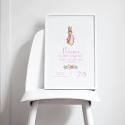 New Baby, Personalised Flopsy Bunny Nursery Print, Beatrix Potter Birth Details, Peter Rabbit Baby Gift, Announcement - thumbnail 1