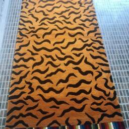 Tibetan Tiger Wool Rug Handknotted Yellow 3x6Ft Nepal - Buddhist Animal Print Meditation Carpet - thumbnail 2