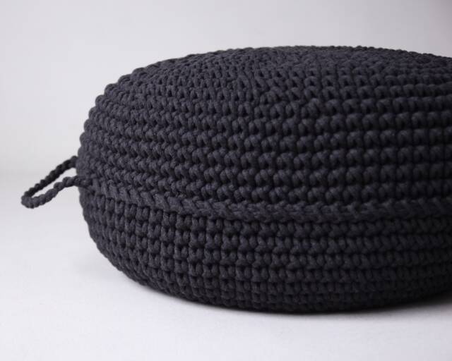 Black Crochet Pouffe Ottoman Scandinavian Footstool, Eco-Friendly Cotton - image 1