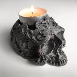 Handmade Small Grey Skull Tealight Holder, Ornament, Gothic Home Decor, Skull, Halloween Decor - thumbnail 2