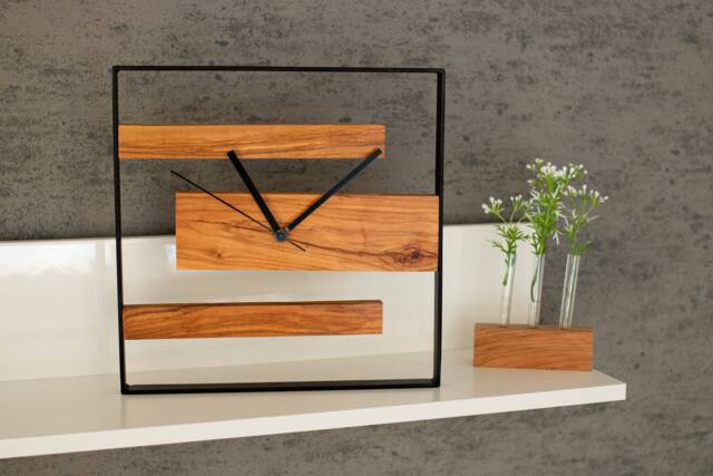 Wall Clock, Modern Theme, Olive Wood, Metal Stand, Silent Movement, Timeless Design, Wall Decoration, Housewarming Gift - image 1