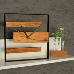 Wall Clock, Modern Theme, Olive Wood, Metal Stand, Silent Movement, Timeless Design, Wall Decoration, Housewarming Gift - thumbnail 2