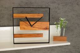 Wall Clock, Modern Theme, Olive Wood, Metal Stand, Silent Movement, Timeless Design, Wall Decoration, Housewarming Gift - thumbnail 1