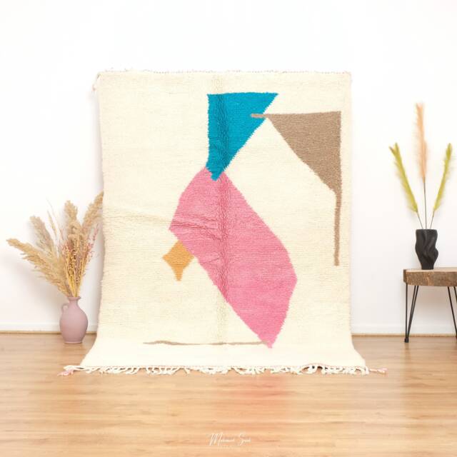 Pink Moroccan Rug, Handmade Beniourain Rug 5x8 Ft - image 1