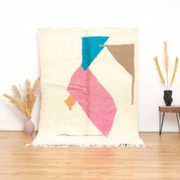 Pink Moroccan Rug, Handmade Beniourain Rug 5x8 Ft - thumbnail 1