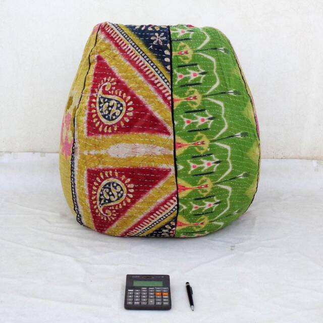 Handmade Floral Cotton Bean Bag Chair Embroidered Bohemian Pouf - Cover Only - image 1