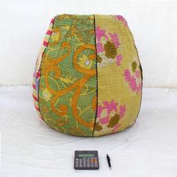 Handmade Floral Cotton Bean Bag Chair Embroidered Bohemian Pouf - Cover Only - thumbnail 2