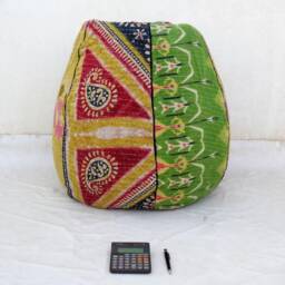 Handmade Floral Cotton Bean Bag Chair Embroidered Bohemian Pouf - Cover Only