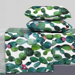 Watercolor Sheets - Boho Cactus By Tasiania Desert Floral Succulent Nature Cotton Sateen Sheet Set Bedding Spoonflower