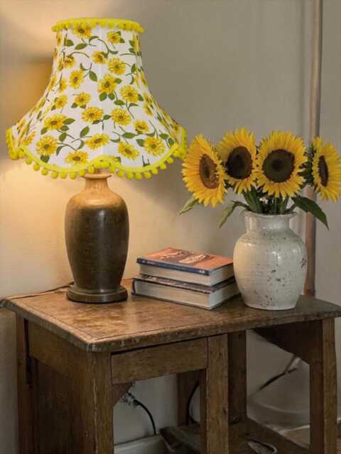 Yellow Sunflower Lampshade With A Pom Trim Handmade For Ceiling Lights, Table & Floor Standard Lamp Shades - image 1