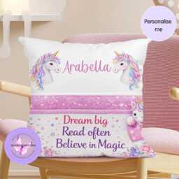 Personalised Unicorn Reading Cushion With Name, Girls Book Pillow Gift, Kids Pocket Cushion, Bedtime Story Holder, Magical Nursery Decor UK - thumbnail 3