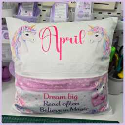 Personalised Unicorn Reading Cushion With Name, Girls Book Pillow Gift, Kids Pocket Cushion, Bedtime Story Holder, Magical Nursery Decor UK - thumbnail 4