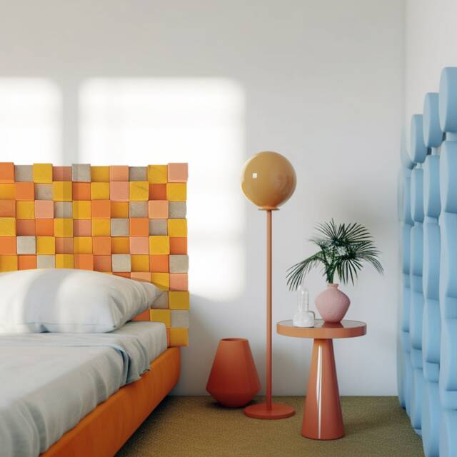Modern Wood Headboard Geometric Wall Art, Custom Size - image 1