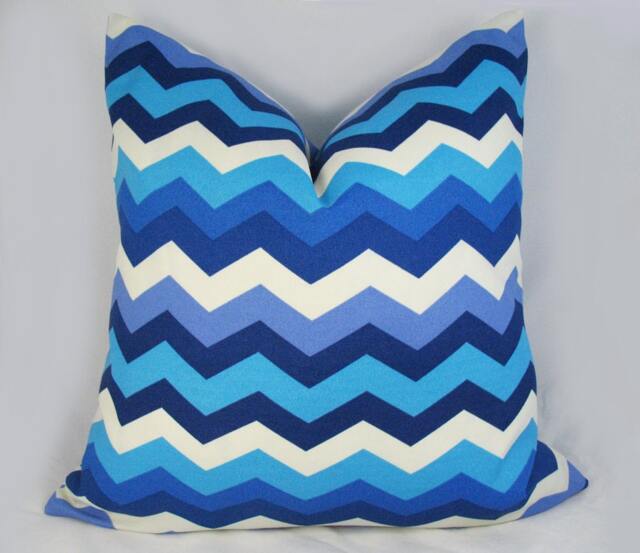 Blue Chevron - Decorative Pillow Cushion Covers Accent Throw Indoor Outdoor - image 1