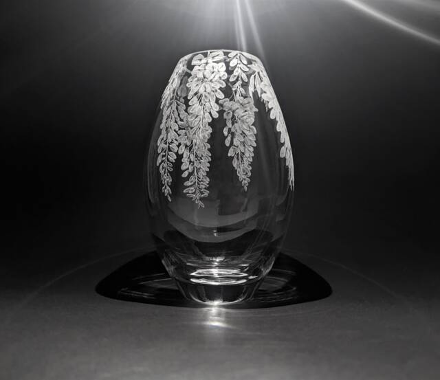 Wisteria Vase - Flowers -Hand Engraved Dartington Crystal Beautiful Glass Art Flower Gift- Engraving- Wedding Gift - image 1