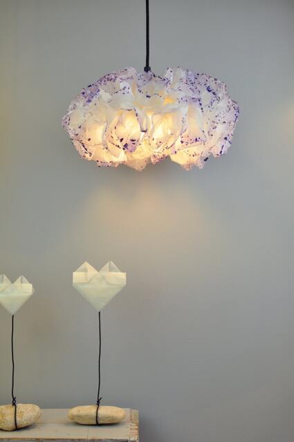 Handmade Paper Mache Pendant Lamp White & Purple Ceiling Light - image 1