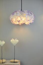 Handmade Paper Mache Pendant Lamp White & Purple Ceiling Light - thumbnail 1