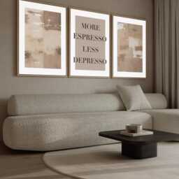 More Espresso Less Depresso Neutral Brown Decor Art Prints, Modern Art, Abstract Wall , Set Of 3 A4, A3 A2 A1 Sizes Fast Delivery - thumbnail 2