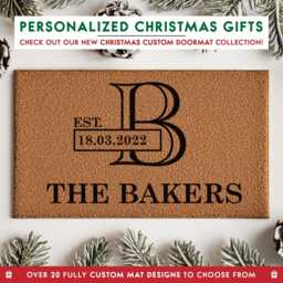Custom Doormat Monogram, Family Name, Christmas Gift, Personalized Doormat, Closing Gift Welcome Mat, Door Mat Rug - thumbnail 1