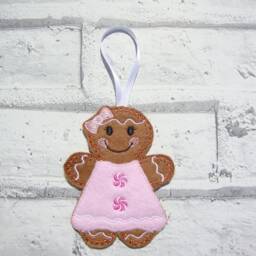 Felt Gingerbread Girl Hanging Decoration For Christmas Tree - Personalised Holiday Decoration Gift With Custom Dress, Bow & Buttons - thumbnail 2