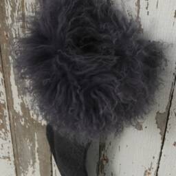 Mongolian Lamb Fur Christmas Stocking Gray Pinstripe Wool Cuff - thumbnail 3