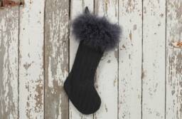Mongolian Lamb Fur Christmas Stocking Gray Pinstripe Wool Cuff