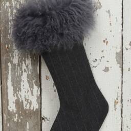 Mongolian Lamb Fur Christmas Stocking Gray Pinstripe Wool Cuff - thumbnail 4