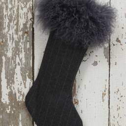 Mongolian Lamb Fur Christmas Stocking Gray Pinstripe Wool Cuff - thumbnail 2