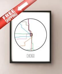 Chicago, Illinois - Minimalist Metro Subway Art Print Chicago L - thumbnail 1
