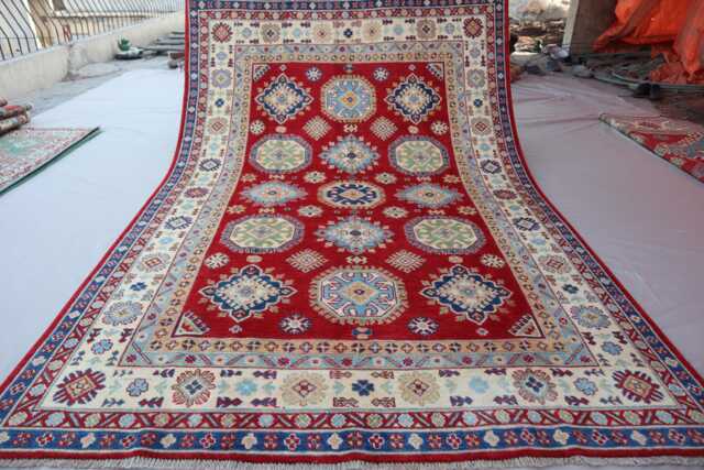 6x9 Kazak Rug - Red Afghan Caucasian Hand Knotted Veg Dyes Wool Area Oriental Geometric Design Home Decor Rug Bedroom Carpet - image 1