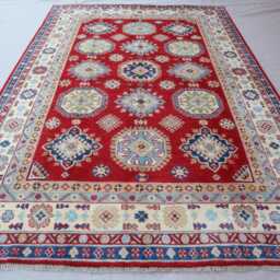 6x9 Kazak Rug - Red Afghan Caucasian Hand Knotted Veg Dyes Wool Area Oriental Geometric Design Home Decor Rug Bedroom Carpet - thumbnail 3